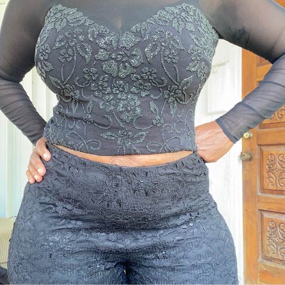 Studio One Vintage Black Beaded Lace Fully Lined Jacket and Matching Pants! - Picture 7 of 14